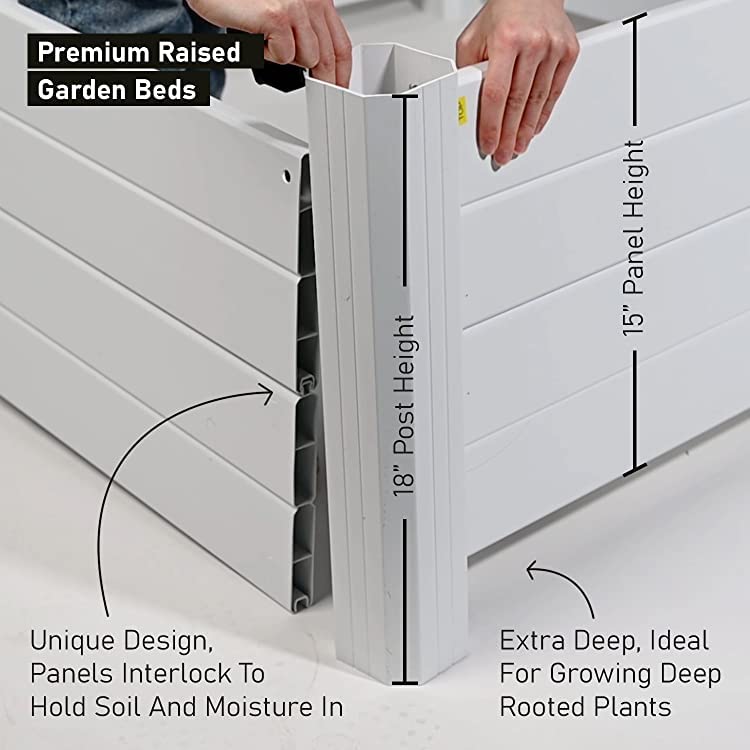NuVue Products 26001 Premium Outdoor Raised Garden Bed for Growing Edible Plants and Flowers, BPA-Free Woodgrain Panel Elevated Planter Box, 48” L x 48” W x 15” H, White NuVue