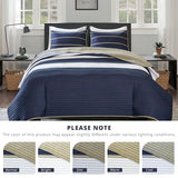 Comfort Spaces Quilt Set Trendy Casual Fun, Vibrant Color Design, Hypoallergenic All Season, Lightweight Coverlet Bedspread Cozy Kids Bedding & Sham Full/Queen Verone White Blue Stripe 3 Piece Comfort Spaces