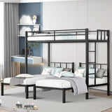Zevemomo Twin Over Twin & Twin XL Bunk Bed, Metal Triple Bed with Safety Protect and Ladder, Convertible 3 Beds, No Boxing Spring Needed, Black Zevemomo