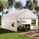 Shintenchi Portable Garage Canopy,10x20 FT Heavy-Duty Design Carport,Carport Canopy with Side-Opening Removable Door & Roll-Up Window,Portable Car Port for Car, Truck, Boat,White Shintenchi
