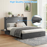 PUREMIND Murphy Bed Queen with Mattress Included - Solid Wood - Hideaway Cabinet Bed with Storage Drawers, USB Charging Ports - Space Saving Wallbed for Home, Guest Room, Gray PUREMIND