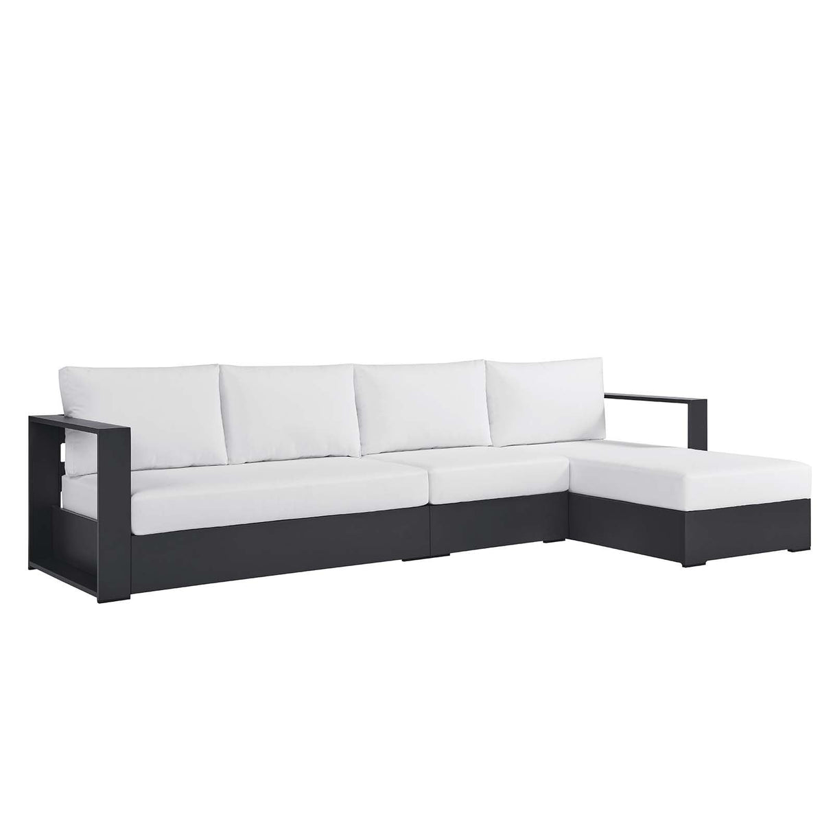 Modway Tahoe Modular Aluminum 3-Piece Outdoor Patio Furniture Gray White, Right-Facing Sectional Sofa Set with Weather-Resistant Cushions, Ideal for Deck, Backyard, Poolside Modway