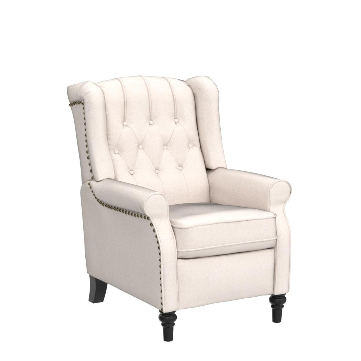 Bonzy Home Push Back Recliner Chair, Mid Century Modern Wingback Chair, Comfy Armchair Fabric Living Room Chairs with Rivet Decoration, Button-Tufted Back, Solid Wood Legs, Beige Bonzy Home