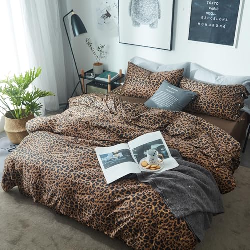 Leopard Print Comforter Set Full Size Animal Cheetah Printed Comforter Set 3 Pieces Fluffy Soft Microfiber Brown/Black Floral Bedding Set Farmhouse Boho Bed Comforter with 2 Pillowcases for All Season LifeTB