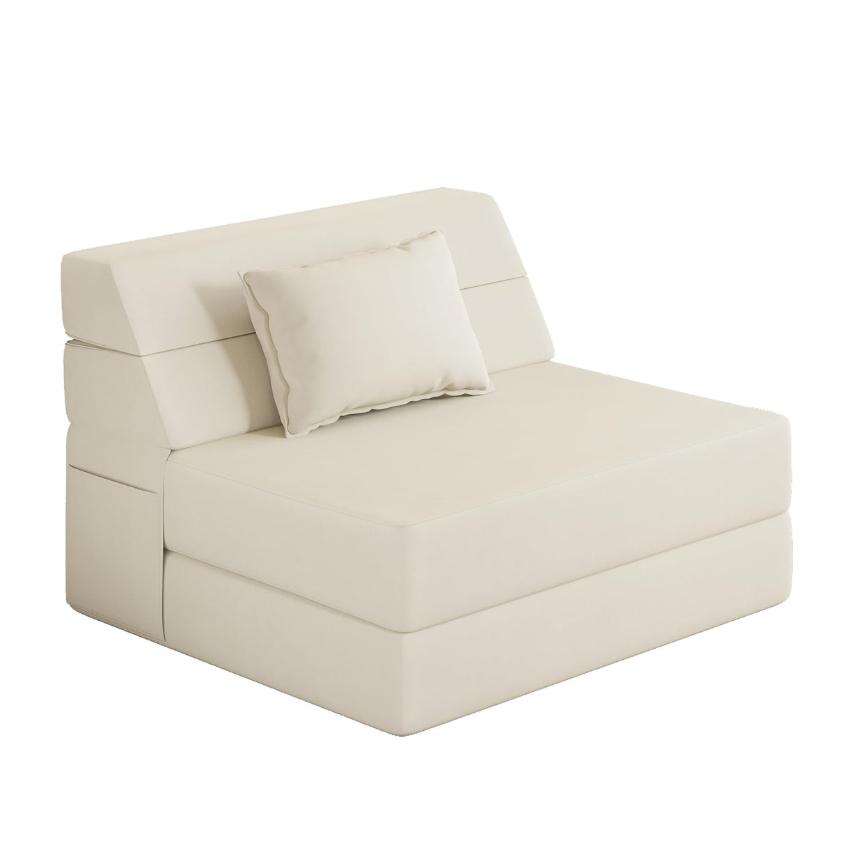 Luoxiao Folding Sofa Bed Convertible Sleeper Chair with Pillow Fold Out Couch Memory Foam Floor Mattress Portable Futon Sofa Bed Lazy Sofa for Living Room/Dorm/Guest Room/Home Office, Twin, Off White Luoxiao