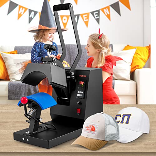 VEVOR Hat Heat Press with 4pcs Interchangeable Platens(6"x3"/6.7"x2.7"/6.7"x3.8"/8.1"x3.5"), Cap Heat Press for Stuctured Hats, Rigid Steel Frame No Stick Digital LCD Timer and Temperature Control