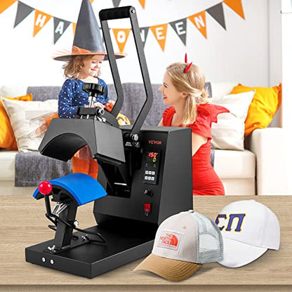 VEVOR 4 in 1 Hat Press, Hat Heat Press Machine for Caps with 4pcs Interchangeable Platens(6"x3"/6.7"x2.7"/6.7"x3.8"/8.1"x3.5") - No Crease, LCD Digital Temperature & Timer Control - WoodArtSupply