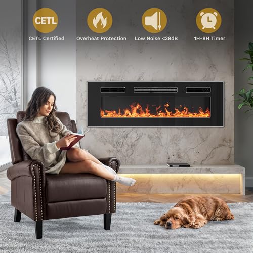 DWVO 36 Inches Electric Fireplace, Recessed or Wall Mounted, Fireplace Heater with Remote Control, Adjustable Temperature, 8H Timer, Adjustable Flame Color and Brightness, 120V 1500W, Crystal DWVO