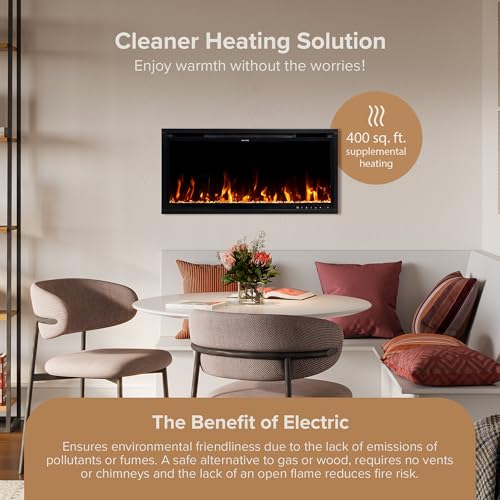 Modern Ember Aerus Slim 36 Inch Smart Linear Electric Fireplace | Recessed in-Wall or Wall-Mount | LED Multiple Flame Colors | Alexa/WiFi Enabled | 4.25” Profile | Remote Included Modern Ember