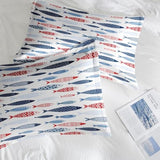 Pamnest King Size Bed Sheet Sets, Summer Blue Fish Soft Microfiber 4 Pcs Bedding Sets for Kids and Adults Bedroom Bed Decor, Cute Sea Red Flat, Fitted Sheet and 2 Pillowcases Pamnest