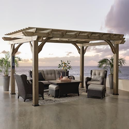 Backyard Discovery Somerville 14 x 10 All Cedar Pergola, Durable, Quality Supported Structure, Snow and Wind Supported, Rot Resistant, Electrical Outlet with USB, Deck, Garden, Patio