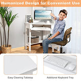 Tangkula White Corner Desk with Hutch, 90 Degrees Triangle Computer Desk with Keyboard Tray & Bookshelves for Small Space, Space Saving Writing Desk with Storage Shelves for Bedroom Apartment Tangkula