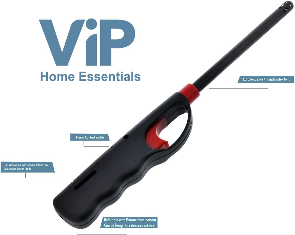 12 Pack - VIP Home Essentials Handi Flame BBQ Grill Click Stick Lighter Refillable Candle Fireplace Kitchen Stove Wind Resitent Long Stem VIP Home Essentials