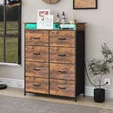Welfuturer Tall Dresser for Bedroom with Charge Station 8 Drawers Dresser with LED Lights Chest Organizer Units for Hallway Entryway Closets Sturdy Steel Frame Wood Top Easy Pull Handle Rustic Brown Welfuturer