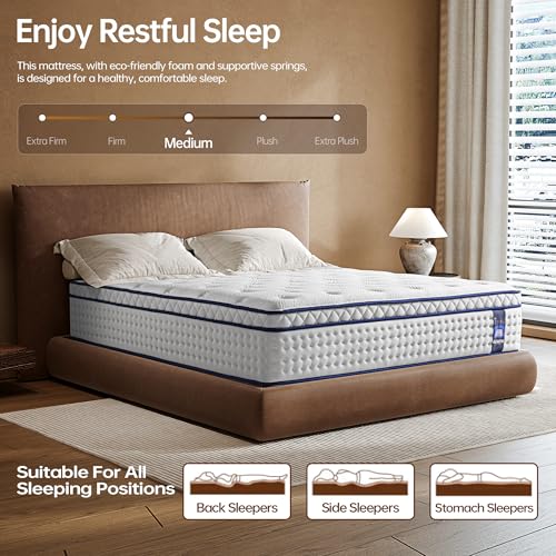 King Mattress 10 Inch,Medium Firm,Hybrid Mattress in a Box,with Memory Foam&Thick Coil Pocket Springs,Motion Isolation&Back Pain Relief&Lumbar Support,Enhanced Edge Support,Certified Safe Foam&Fabrics