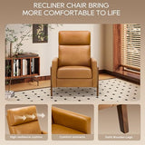 COLAMY Push Back Recliner Chair,Mid Century Modern Wingback Chair, Comfy Armchair PU Leather Living Room Chairs with Wood Legs Reclining Chair Adjustable,Camel COLAMY