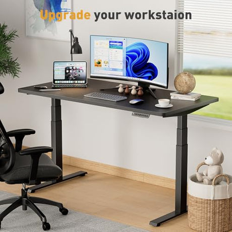 VVENACE 3 Stage Dual Motor Electric Standing Desk Legs Only, 286lb Load Capacity, Height Adjustable from 23.6" to 49.3", Standing Desk Frame, Sit Stand Desk Base with 4 Memory Presets (Black) VVENACE