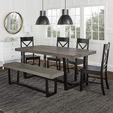 Walker Edison Barnes 6-Piece Rustic Metal and Wood Dining Table with X-Back Chairs, Set of 6, Grey/Black Walker Edison