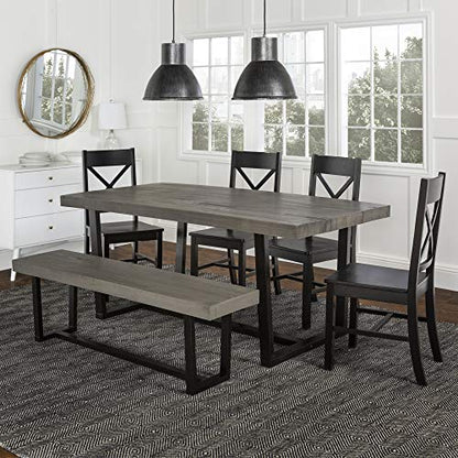 Walker Edison Barnes 6-Piece Rustic Metal and Wood Dining Table with X-Back Chairs, Set of 6, Grey/Black - WoodArtSupply