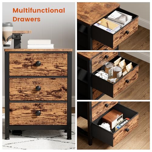 REAHOME Electric Standing Desk with Drawers, 47 x 24 Inches Height Adjustable Sit Stand Desk with Storage, 3 Memory Preset Home Office Computer Desk, Printer Cabinet, Cable Management, Rustic Brown REAHOME