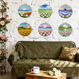 BEUNITONE Spring Landscape Embroidery Kit for Beginners, 6PC Needlepoint Kits with Hoops, Instructions, Threads, Needles, DIY Home Decor Craft for Adults, Creative Hand Embroidery Patterns for Gifts