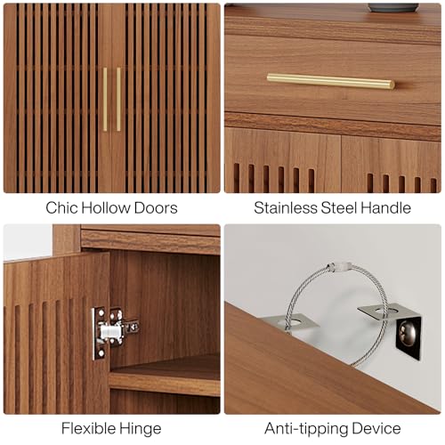 Tribesigns Shoe Cabinet, 5-Tier Shoe Storage Cabinet with Louvered Doors and Drawer, Freestanding Wooden Shoe Rack Organizer with Adjustable Shelves for Entryway, Hallway, Closet, Brown Tribesigns