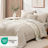 Monbix Queen Comforter Set - 7 Pieces Beige Bed in a Bag Queen Bedding Sets with Comforters, All Seasons Comforter Bed Set with Sheets, Pillowcases & Shams Monbix