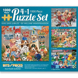 Bits and Pieces – 4-in-1 Multi-Pack 1000 Piece Jigsaw Puzzles for Adults – 'Dog Days Jubillee' Jigsaw Puzzle Set Bundle by William Vanderdasson Bits and Pieces