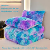 SUCSES Blue Purple Fluffy Twin Bedding Sets for Girls 3Pcs Faux Fur Plush Shaggy Kids Duvet Cover Set Twin Size Tie Dye Velvet Furry Comforter Cover Set SUCSES