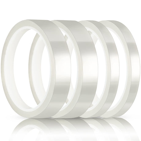 4 Rolls Heat Tapes for Heat Press, Heat Transfer Tape Sublimation Heat Resistant Temperature Tape for Electronics Printing DIY Crafts on T-Shirt Fabrics, 10 mm x 33 m, 20 mm x 33 m (Transparent) Outus