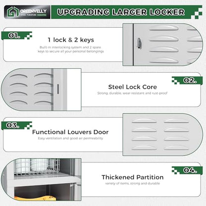 Greenvelly Metal Locker, 66”Lockers for Employees with 5Doors,Tall Steel Lockable Storage Lockers with Standing Legs,Card Slots,Vents for Gym,School,Office,Kids Room(Grey) - WoodArtSupply