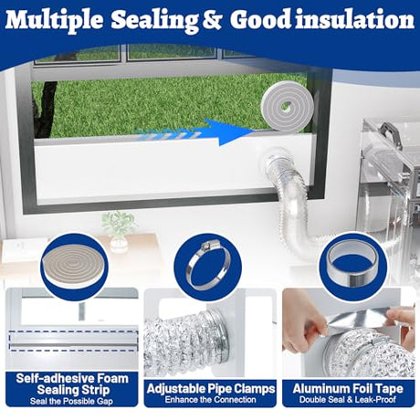 Wintcomfort Window Vent Kit with Louvered Vent Cover Fit for 3" and 4" Vent Hose, Adjustable Window Seal Panels for 3"/4" Exhaust Ventilation Duct of Laser Engraver/3D Printer Enclosure, Dryer Wintcomfort