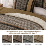 Dinjoy King Size Quilt Set Boho, Soft 3 Pieces Striped Bedspreads Quilts Brown Bedding Sets Boho Lightweight Quilted Coverlets Set Fall Bed for All Seasons 110"x90" Dinjoy