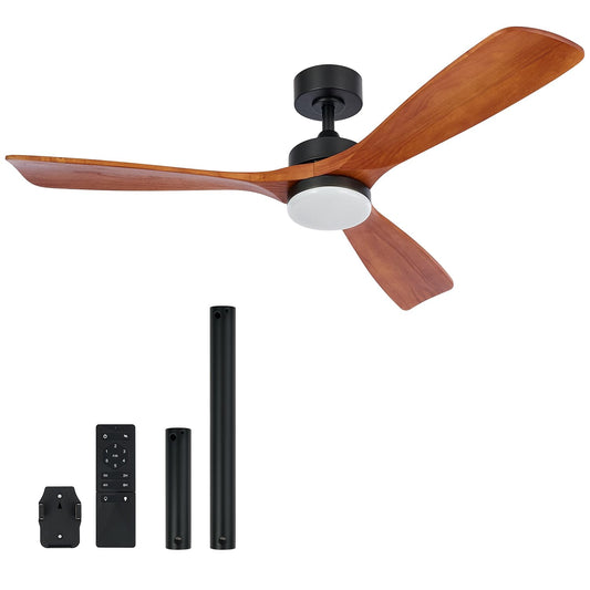 VONLUCE Ceiling Fans with Lights, 52 Inch Outdoor Ceiling Fan with Remote, 6 Speed Reversible Noiseless DC Motor, Wood Ceiling Fan for Indoor Bedroom Farmhouse Patios, Walnut - WoodArtSupply