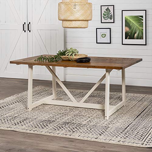 Walker Edison Modern Farmhouse Dining Table Wood Small Dining Room Table Sets Dining Chairs. 72 Inch. White and Rustic Oak Walker Edison