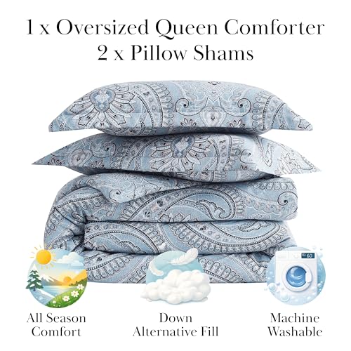Southshore Fine Living, Inc. Oversized Full/Queen Size Comforter Bedding Set, Boho Paisley Bedding, Full Size/Queen Bed Comforter Set with 2 Matching Shams, Pure Melody Aqua Southshore Fine Living, Inc.