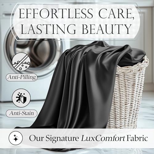 DECOLURE Satin Bed Sheets - 6 Piece Luxury Silky King Size Bedding Set - Softer Than Silk, Wrinkle-Free with 15” Deep Pocket Fitted Sheet, Perfect for Hair & Skin, Gifts for Women (Stone Grey) DECOLURE