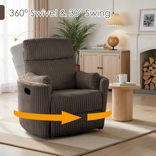 Chizzyseat Nursery Rocking Chairs Comfy High Back 360 Swivel Rocker Recliner with 2 Pillows Glider Recliner Nursery Chair for Adults Small Spaces Nursing Bedroom Living Room Brown