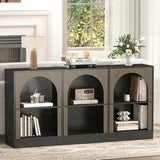 weselon Console Table with 3-Tier Open Storage, 63" Arched Entryway Table with Carved Fluted Panels, Rectangular Wooden Sofa Table for Living Room, Hallway, or Behind Couch (1, Black) weselon