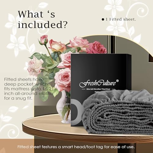 FreshCulture Full Fitted Sheet Only – Premium Hotel-Quality Fitted Sheet for Full Bed – Ultra Soft & Breathable Brushed Microfiber – Elegant Black Box Packaging (Dark Grey) FreshCulture