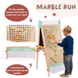 WINGYZ Kids Easel Wooden Marble Run for Kids 3-7, 4-in-1 Toddler Art Easel for Kids 2-4 Painting Station Stand Drawing, Double-Sided 6 Heights Black Chalkboard Magnetic Whiteboard Paper Roll Holder wingyz
