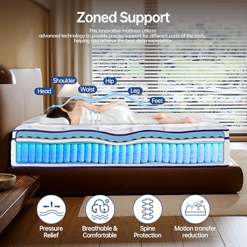King Mattress 10 Inch,Medium Firm,Hybrid Mattress in a Box,with Memory Foam&Thick Coil Pocket Springs,Motion Isolation&Back Pain Relief&Lumbar Support,Enhanced Edge Support,Certified Safe Foam&Fabrics BCNUW