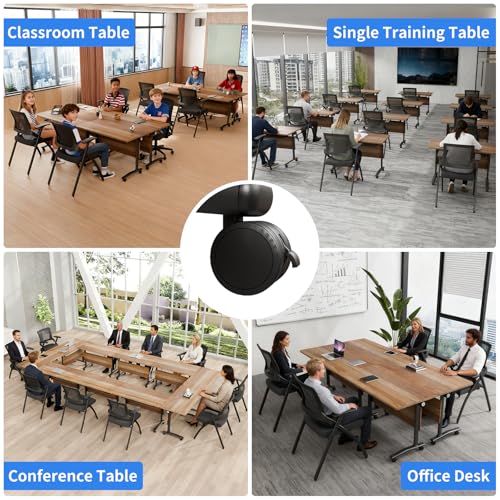 JNMDLAKO Conference Room Table,Modular Large Folding Conference Table with Wheels,Flip-Top Mobile Training Tables for Office Meeting Classroom Seminar (4, White Walnut, 55in) JNMDLAKO