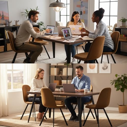 Homy Casa 5-Piece Conference Table Set with Swivel Office Chairs, Mid-Century Modern Meeting Table & Upholstered Seats, Collaborative Workstation for Office, Studio, or Small Team Spaces, Brown Homy Casa