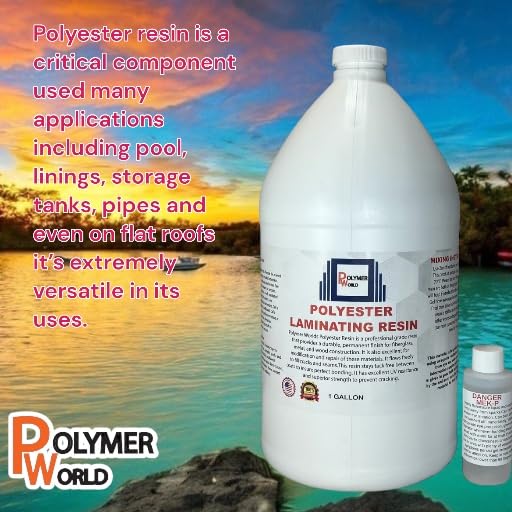 Polymer World- Polyester Resin 1 Gallon Kit with MEKP for Boats, Cars, Surfboard, RV, Pools,Canoes, Jetskis, Watercrafts (PR1G, 1)
