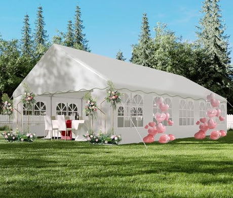 20x32ft Party Tent Heavy Duty Wedding Tent Outdoor Canopy Event Shelters Galvanized Canopy Commercial Tent with Removable Sidewall Windows for Outdoor Events Wedding Birthday Hipicute
