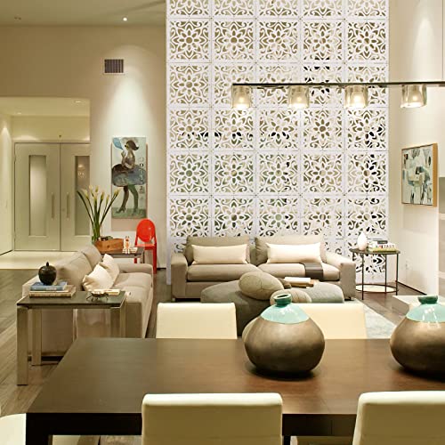 ANMINY 12 PCS Hanging Room Divider Decorative Thick Wall Screen Panels Floral Carving Pattern Hollow Out Design for Bedroom Living Dining Room Kitchen Office Restaurant Home Hotel Decor - White Flower ANMINY