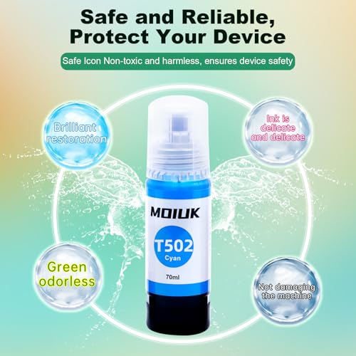 5 Pack T502 502 Ink Refill Bottles Compatible with Epson EcoTank 502/ET Series - Suitable for ET-2760, ET-4760, ET-2750, ET-3760, ET-2850, ET-15000, ST-4000, ST-2000 (5 Bottles: 2BCMY Moiuk