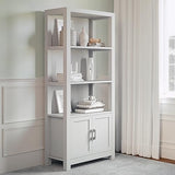 Martha Stewart Hutton Four Tier Shaker Bookcase with Storage Cabinet in Gray with Brushed Nickel Hardware Martha Stewart