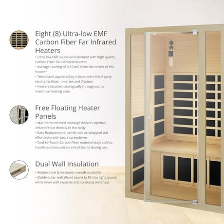 JNH Lifestyles Ensi+ 2-Person Home Infrared Sauna with Color & Red Light Therapy, Ultra-Low EMF - Indoor Personal Luxury Spa for House and Gym JNH Lifestyles